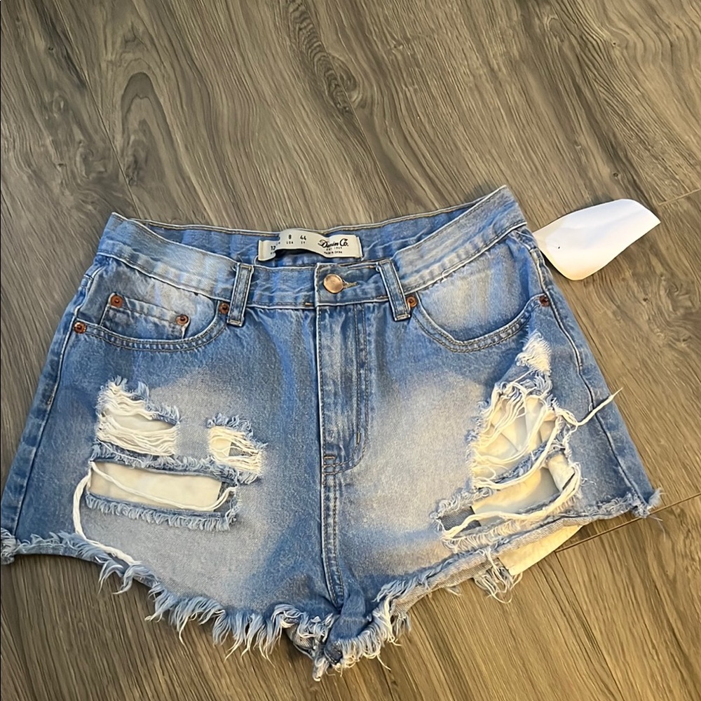 Denim&Co Blue Jean Shorts with Distressed Details
